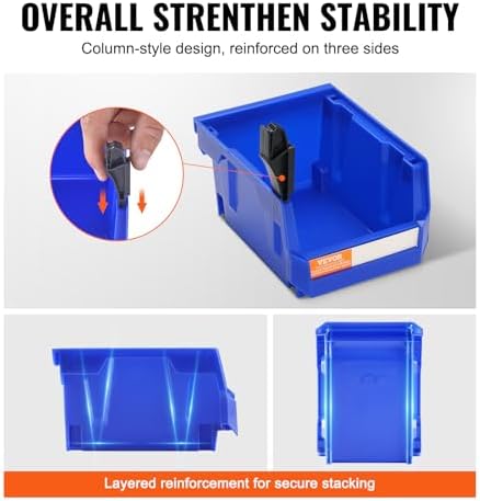 VEVOR Plastic Storage Bins 24 Pack (5 x 4 x 3-Inch), Hanging Stackable Storage Organizer Bins, Heavy Duty Stacking Containers for Closet, Garage, Office, or Small Parts Organization