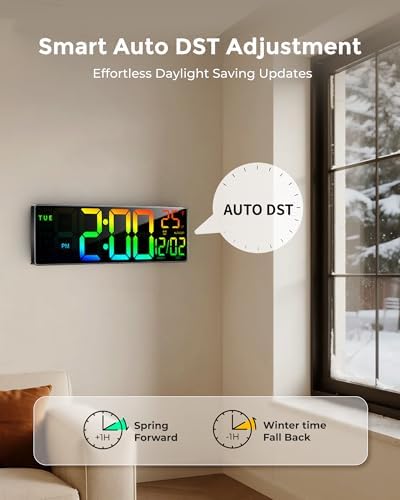 EASYERA 16.5" Large Digital Wall Clock with BT Sync, 11 RGB Lights
