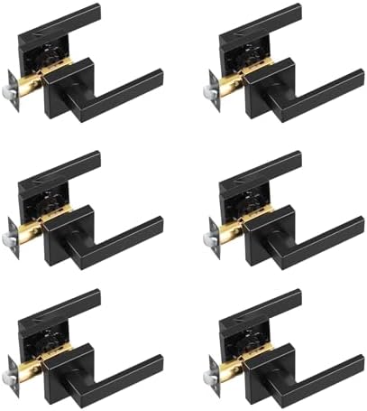 VEVOR Passage Door Handle, 6-Pack Matte Black Interior Door Lever, Left or Right Reversible Non-Locking Handle Lever, 45° Rotation to Open, Square Door Handles for Hallways, Closets, Meeting Spaces