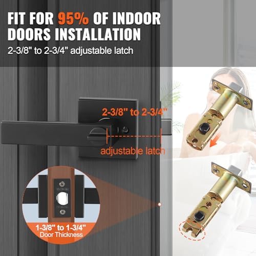 VEVOR Privacy Door Handle, 5-Pack Matte Black Interior Door Lever, Left or Right Handing Reversible Lever with Keyless Turn Lock, 45° Rotation to Open, Door Handles for Bedroom and Bathroom Doors
