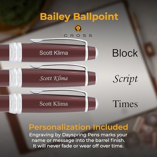 Cross Bailey Personalized Ballpoint Pen in Red Lacquer with Chrome Trim