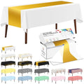 CXPSINC 54 Inch X 300 Feet Plastic Table Cover Roll Disposable Tablecloth with Slide Cutter for All Type/Shape Tables | Party, Banquet, Birthdays, Weddings(White & Glod, 300 Feet)