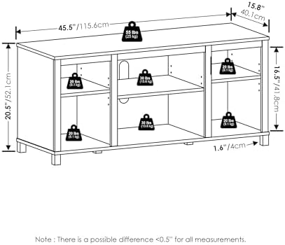 Furinno Classic 3-Tier TV Stand, Entertainment Center, Americano | for TV up to 55 Inch with Shelves, TV Console for Living Room, Bedroom