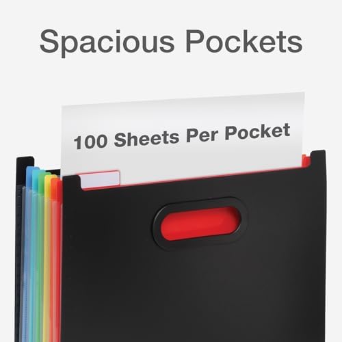 Pendaflex 7-Pocket Expanding File, with Customizable Colored Tabs, Black File Organizer, Portable Expanding File, Accordion File Organizer (52401)