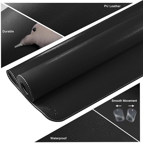 Mydours 43" x 24" XXL Large Desk Mat, PU Leather Full Desk Mouse Pad, Black