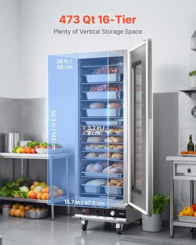 VEVOR Electric Hot Box Food Warmer, 16-Tier Commercial Warming Cabinet with Water Tray, Glass Door and Adjustable Shelves, Stainless Steel Food Warmer Cabinet, for Restaurant, Kitchen, Pizza, Chicken