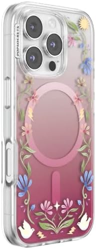PopSockets iPhone 16 Pro Phone Case with MagSafe, Wireless Charging Compatible, Disney - Boho Wildflowers Maroon