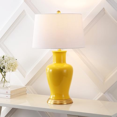 JONATHAN Y Julian Classic Ceramic Urn Metal LED Table Lamp 29", Yellow