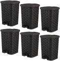 Superio Mini Trash Can with Foot Pedal Small Outdoor Garbage Can with Lid, 1.5 Gallon Plastic Waste Basket for Bathroom, Bedroom, Kitchen, Office, Patio (Wicker Brown 6 QT.), 6 Pack