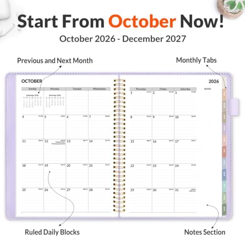 SUNEE 2027 Weekly & Monthly Planner 9"x11.2"- 12 Month (January 2027 - December 2027), Vegan Leather Cover, Pocket, Bookmark, Notes, Monthly Tab, Grey Purple