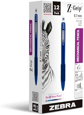 Zebra Pen Z-Grip Mechanical Pencil, 0.7mm #2 HB, Navy Barrels, 12-Pack