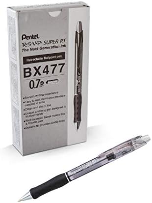Pentel RSVP Super RT Ballpoint Pen, (0.7mm) Fine Line, Black Ink, Box of 12 (BX477-A)