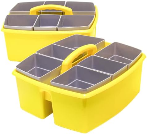 Storex Large Classroom Caddy with Cups, 13 x 11 x 6.575 Inches, Yellow, Case of 2 (00982A02C)