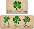 St Patricks Day Kitchen Rug Set of 2, Non-Slip Absorbent Door Mats Seasonal Lucky Green Shamrock Clover Decorative Kitchen Floor Mat 17x29 and 17x47 Inch DM127