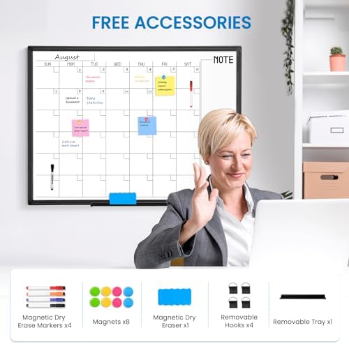 Large Calendar Whiteboard 48x36 Double-Sided Dry Erase for Wall, Black