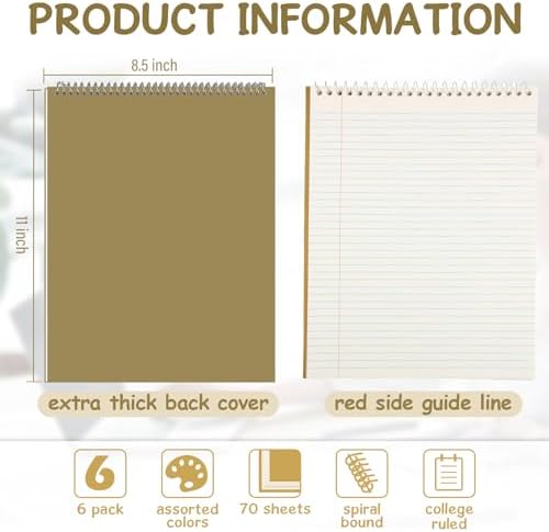 Maitys 6 Pcs Steno Spiral Notebooks, Attractive Color, Rustic Style