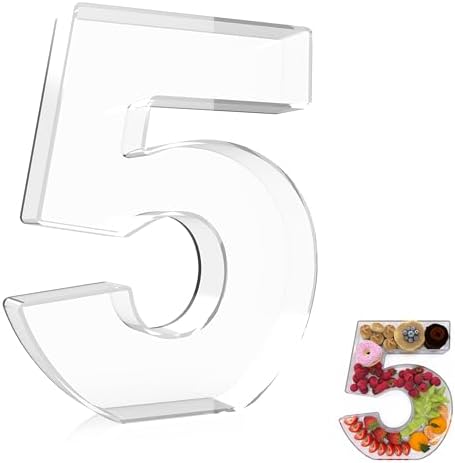 13.8" Extra Large Acrylic Number Charcuterie Board Box, Reusable Fillable Number Cake Candy Dish Display Serving Tray for Birthday Anniversary Party Decoration (5)