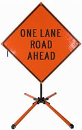 Traffic Roll-Up Sign Kit with Stand – Collapsible Safety Sign & Heavy-Duty Portable Stand, High Visibility, Easy Setup (One Lane Road Ahead, Reflective)