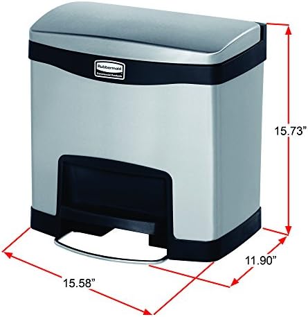 Rubbermaid Commercial Products Slim Jim Front Step-On Trash Can, 4-Gallon, Black Stainless Steel, Hands-Free Garbage Can/Container for Home/Kitchen/Office/Restaurant