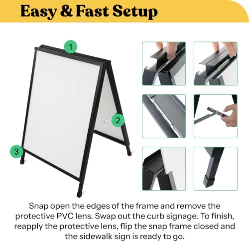 T-SIGN Outdoor A-Frame Sidewalk Sign 22x28 Inch Sandwich Board, Black Coated Steel Metal Double-Sided, Heavy Duty Slide-in Folding Frame Sign Holder, 2 Corrugated Plastic Poster Boards, Display Stand