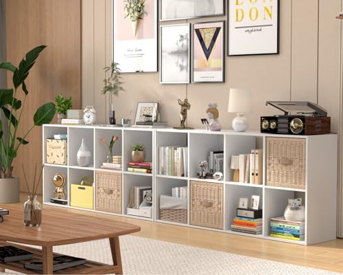 PrimeZone 8 Cube Storage Organizer, Stackable Wood Cubby Bookshelf, White