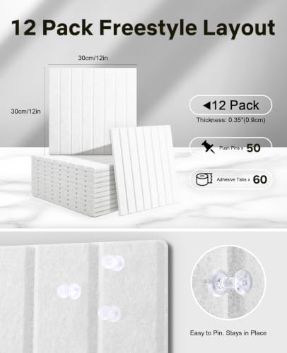 48" x 36" Large Cork Bulletin Board Tiles, Peel and Stick Felt Wall Panels for Vision, Message Center, Picture and Prayer Board for Office, Dorm, Room and Desk Decor(Cold White)