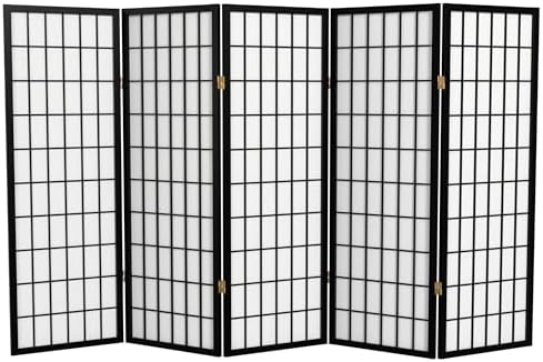 4 ft. Short Window Pane Shoji Screen - Black - 5 Panels