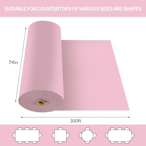 CXPSINC 54 Inch X 300 Feet Plastic Table Cover Roll Disposable Tablecloth with Slide Cutter for All Type/Shape Tables | Party, Banquet, Birthdays, Weddings(Pink, 300 Feet)