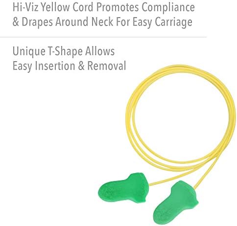 Howard Leight by Honeywell Max Lite Low Pressure Corded Disposable Foam Earplugs, 100 Pairs (LPF-30), Green