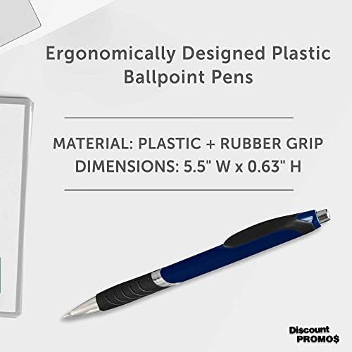 DISCOUNT PROMOS Ballpoint Pens With Rubber Grip - 10 pack - Black Ink Ball Point Pen with Soft Touch Plastic - Navy Blue