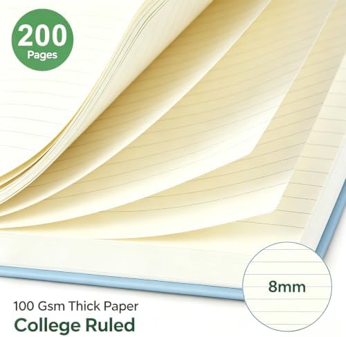 Hardcover Spiral Notebooks, 8.3" x 6.3" Lined Journal Set, 100 GSM Bleed-Resistant Paper, 200 Pages Twin-Wire Bound Notebook with Elastic Band & Category Stickers for Office, School