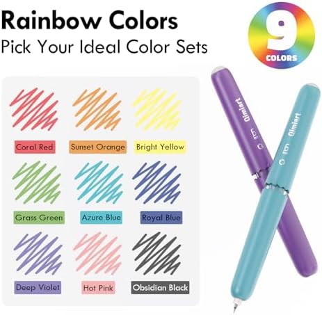 Erasable Gel Pens, 9 Pack Rainbow Colors, 0.6mm Fine Point