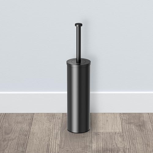 Gatco Small Bathroom Trash Can With Lid And Toilet Brush Set, Round 3 Gallon Stainless Steel Wastebasket, Under Sink, Matte Black, For Bathroom, Bedroom, Office (2977)