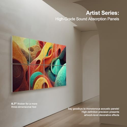 UMIACOUSTICS 8 Pcs 0.7Inch Thick Art Acoustic Panels, Total 47.2” x 31.5” Decorative Sound Absorbing Art Panels, Acoustical Wall Panels for Home, Office, Hotel, Sage-brocade