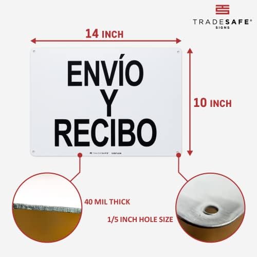 TRADESAFE Shipping and Receiving Sign - Envío y Recibo Spanish Sign, Quick Install Aluminum Safety Sign, Light Reflective, UV-Resistant, Waterproof, 14” X 10” Shipping Receiving Signs in Spanish