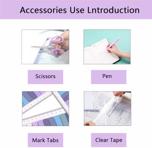 Office Supplies,Purple Desk Accessories,Office Supplies Set,Stapler and Tape Dispenser Set,Scissors,Staple Remover,Binder Clips,Staples,Ballpoint Pen,Index Tabs with Ruler,Clear Tape.9pcs for Office