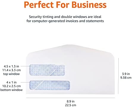 Amazon Basics #9 Double Window Security Gummed Business Envelopes for Invoices,500 Count, White (Pack of 5)
