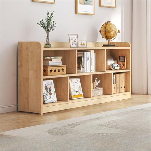 Unfinished Color Pine Book Rack 2/3/4-Tier Storage Solid Wood Cabinet, Pine Wood Storage Shelving Unit 8-Compartment Square Grid Cabinet Low Bookshelf Natural Finish 55.1"L x 9.4"W x 31.5"H