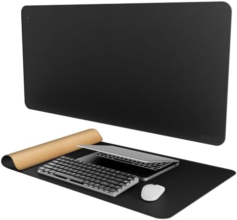 Mydours 40" x 20" Extra Large Desk Mat, PU Leather & Cork Desk Pad, Black
