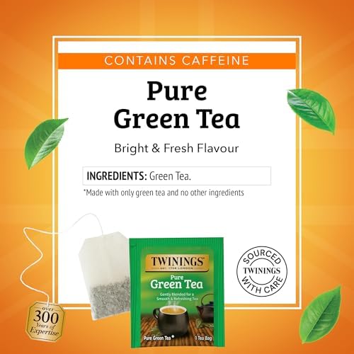 Twinings Pure Green Tea, Caffeinated, Tea Bags, 100 CT Box (1 Pack)