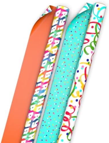 Hallmark Reversible Birthday Wrapping Paper Rolls, 2-Rolls (Confetti, Dots)
