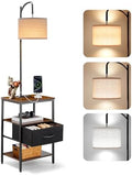 VEVOR Floor Lamp with Table, 3-Tier End Table with Drawer and 3 Color Temperature Lighting, Modern Side Nightstand Bedside Desk with USB & Type C & AC Charging Port for Living Room, Bedroom, Dorm