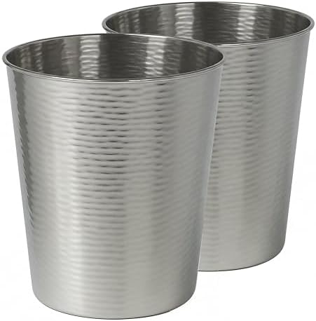happimess Remi 2.1 Gal Textured Steel Wastebasket, Polished Steel, Set of 2