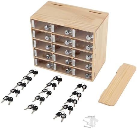 Cell Phone Locker Box,15 Slots Cell Phone Storage Locker, Clear Acrylic Storage Cabinet with Lock for School Factory Office