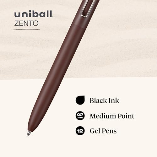 uniball Zento Liquid Gel Ink Retractable Pens, Medium Point (0.7mm), Boho Barrels, Black Ink, Dozen (Pack of 12)