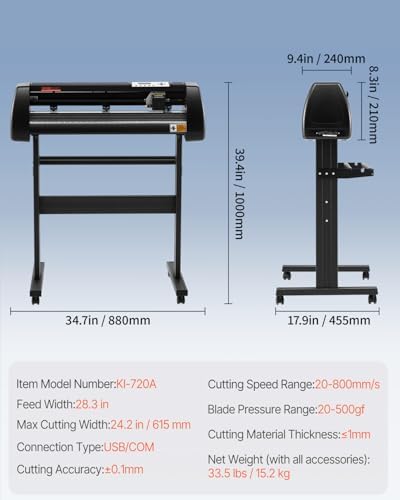 VEVOR 28-inch Cutting Machine for Vinyl, Features LCD Screen, Dual Adjustable Spring Rollers for Sign Crafting, Includes Signmaster for Creative Design & Cutting
