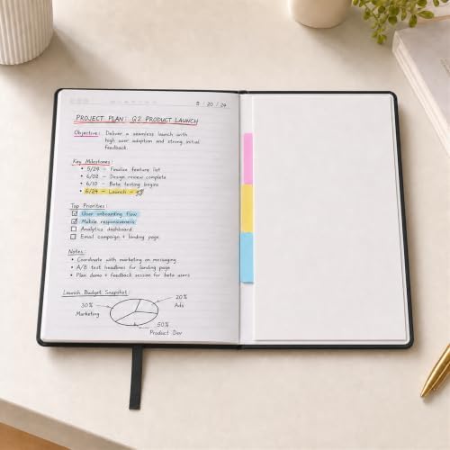 SUIN A5 Hardcover Lined Journal Notebook, 200 Pages, Black, 1 Pack