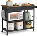 VASAGLE Kitchen Island Cart with Storage, 2 Drawers, Towel Rack | Rolling Kitchen Cart, Microcave Cart, for Kitchen, 38.8" Width, Rustic Brown and Ink Black, BARNET Collection UKKI010KD01