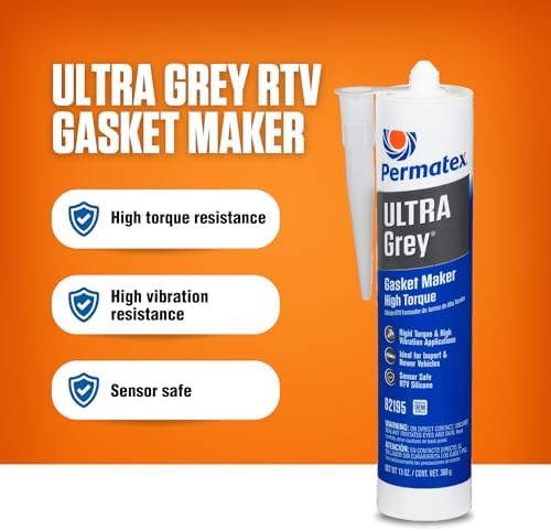Permatex 82195 Ultra Grey Rigid High-Torque RTV Silicone Gasket Maker, Sensor Safe and Non-Corrosive, for High Torque and Vibration Resistant Applications, 13 oz