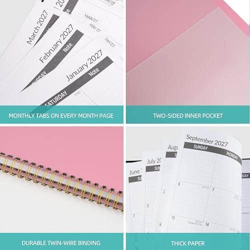 2027-2031 Monthly Planner, 5 Year Monthly Planner/Calendar 2027-2031, 60-Month Jan 2027 – Dec 2031, 9" x 11", Tabs, Double-Side Pocket, Holidays, Thick Paper - Pink
